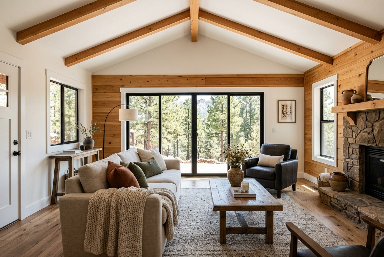 Renovated cabin living room after Arc's work
